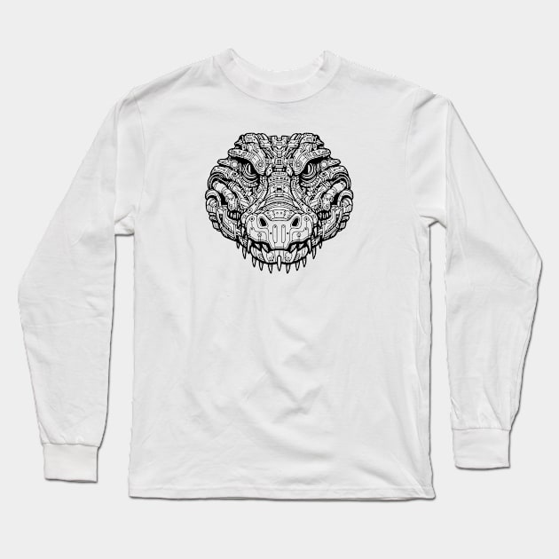 Biomechanical Crocodile: An Advanced Futuristic Graphic Artwork with Abstract Line Patterns Long Sleeve T-Shirt by AmandaOlsenDesigns